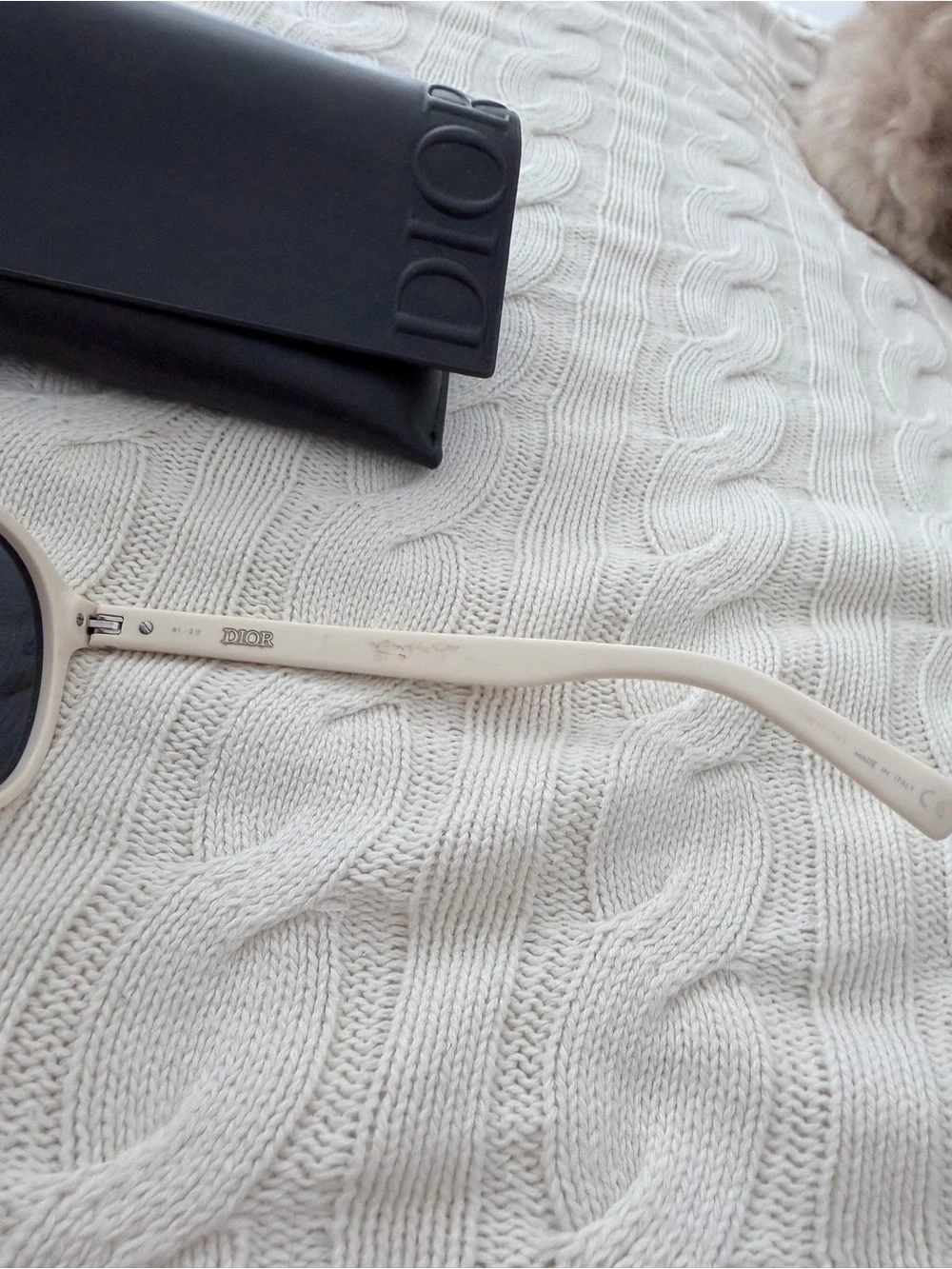 Dior Round Sunglasses in Cream Frame with Black Lenses